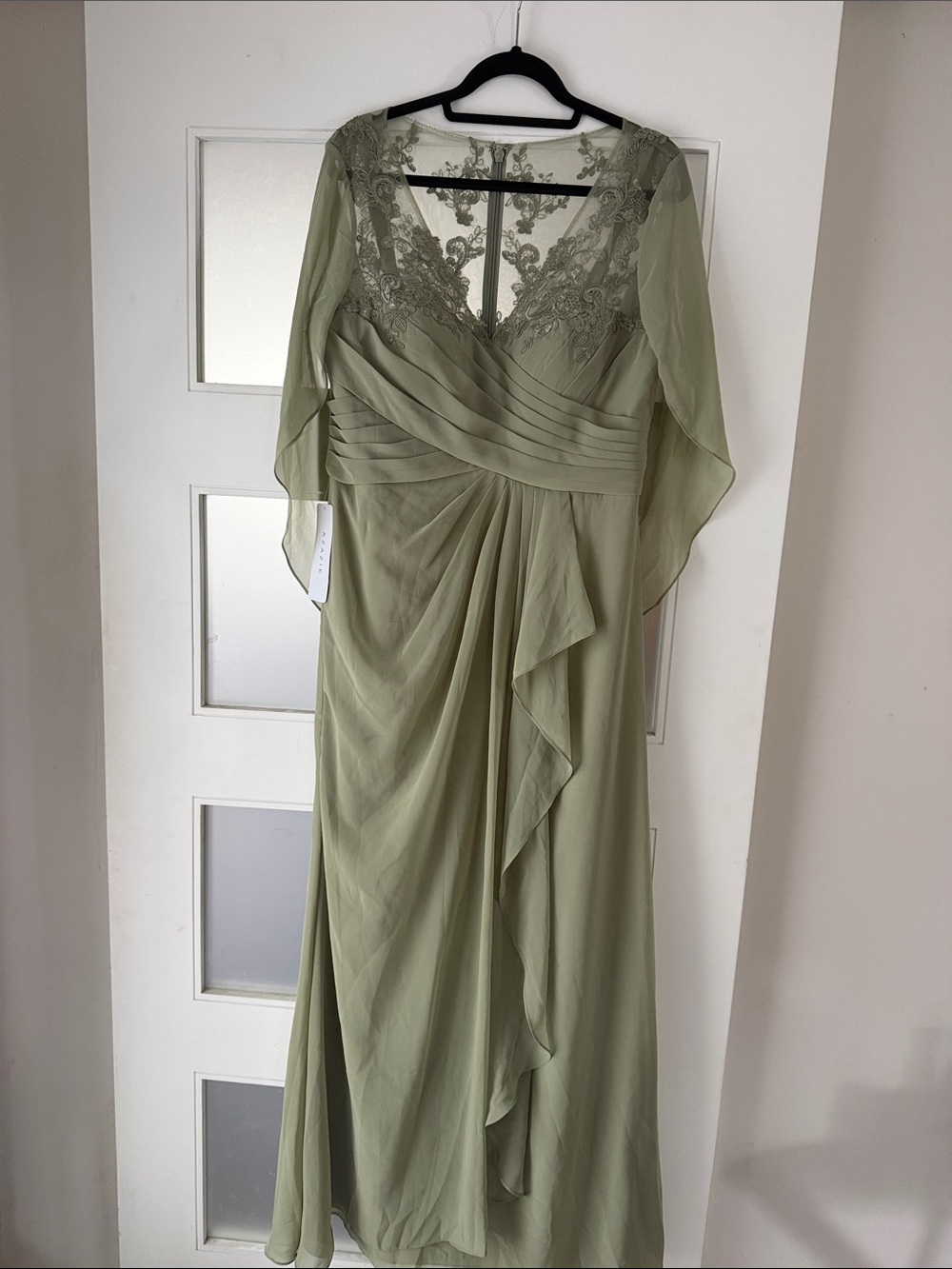 Azazie Sage Green Lace-Detail Maxi Dress